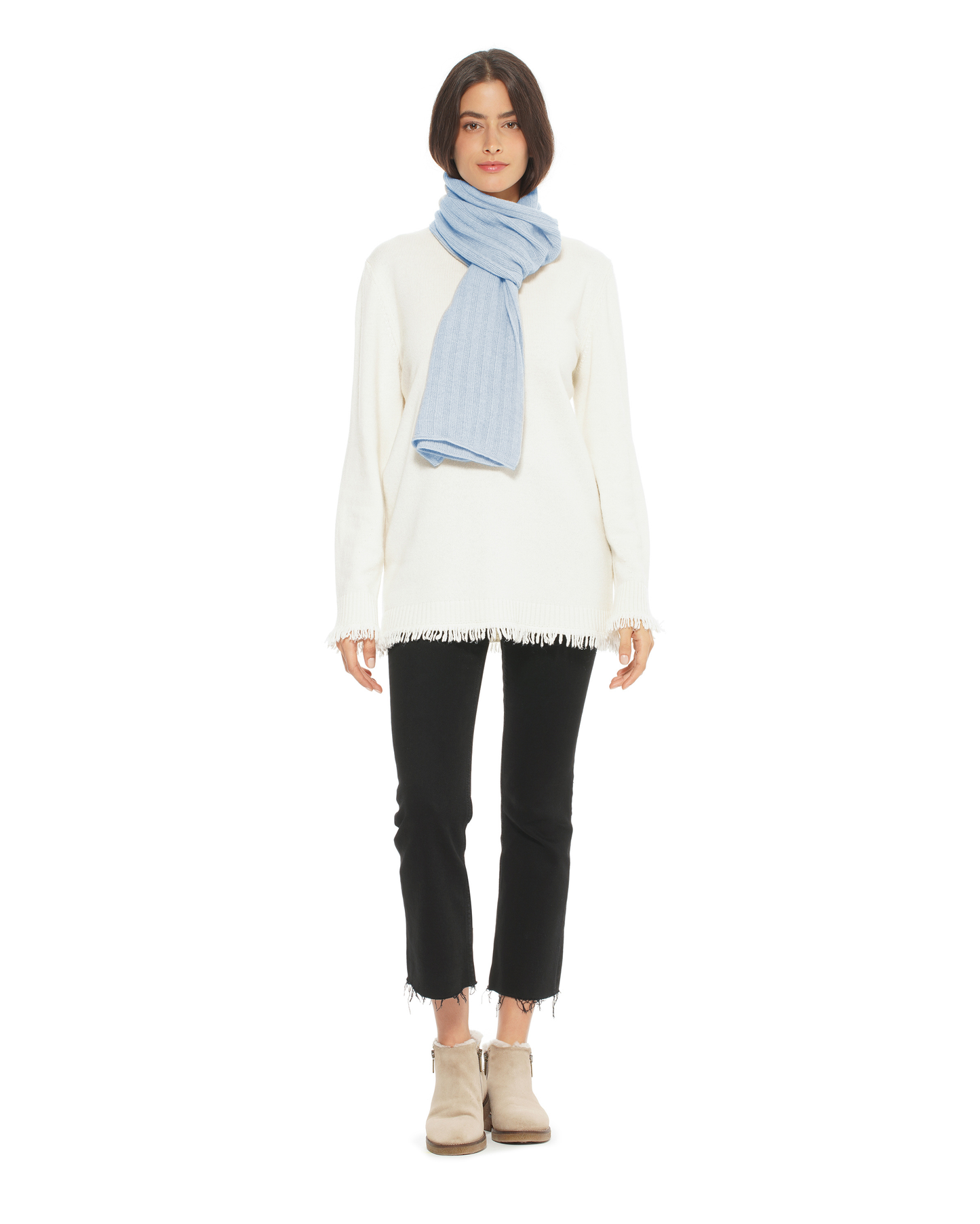 Women's Pure Cashmere Ribbed Scarf Baby Blue
