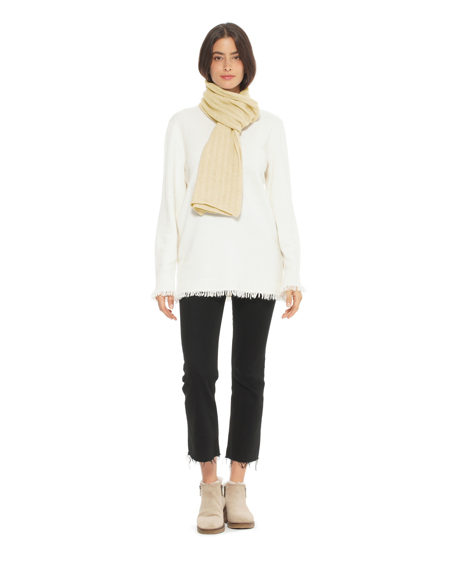 Women's Pure Cashmere Ribbed Scarf Butter Yellow