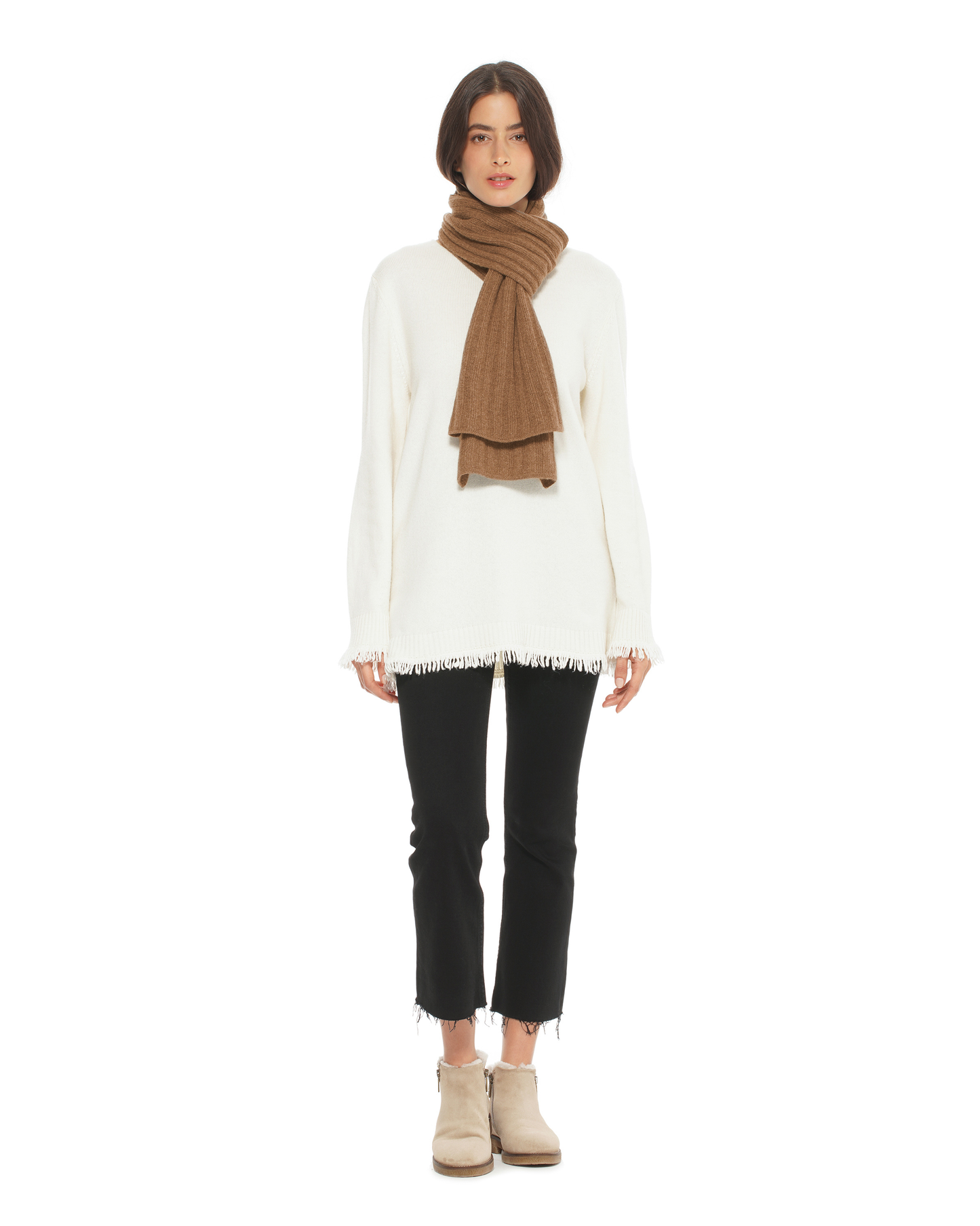 Women's Pure Cashmere Ribbed Scarf Camel