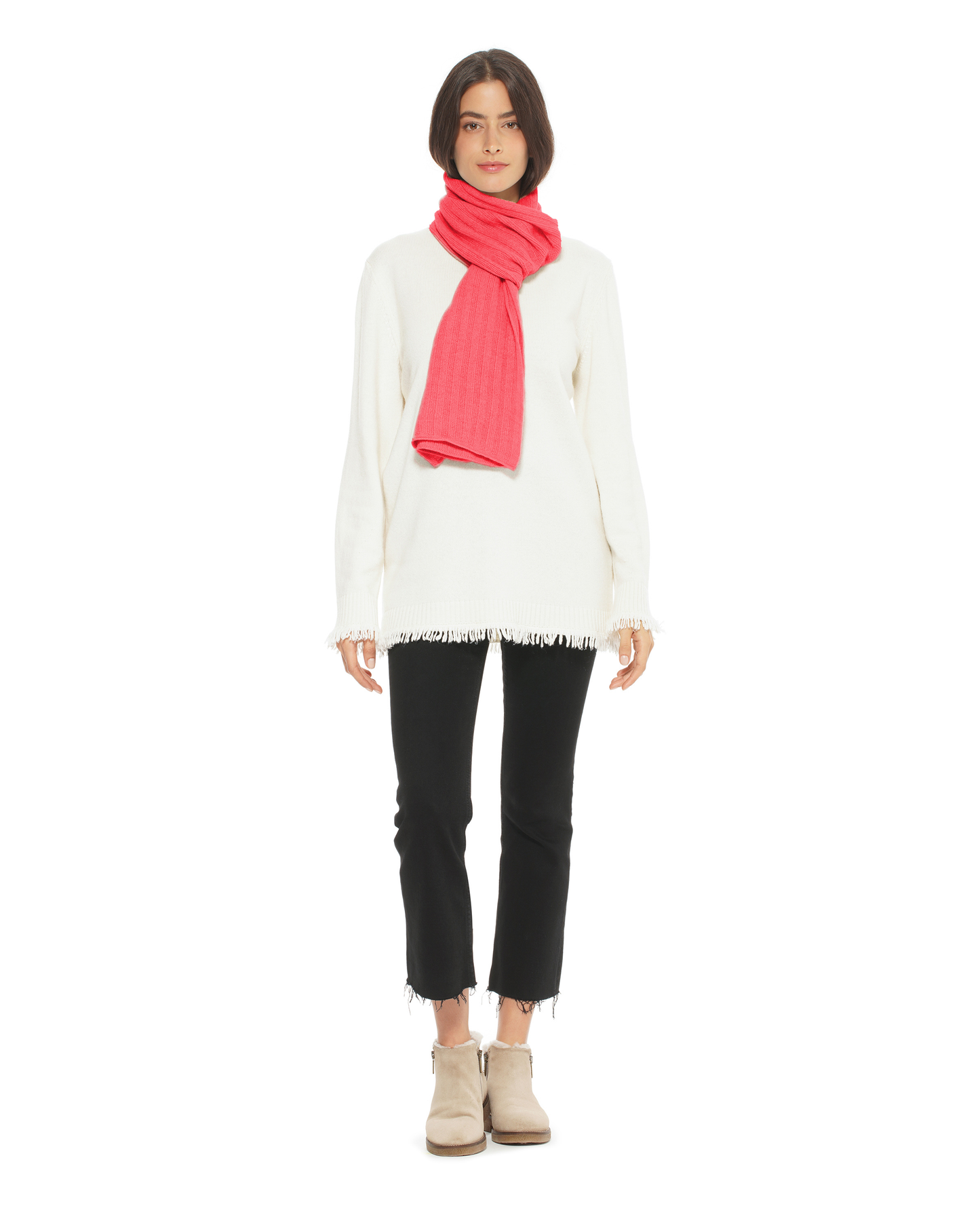 Women's Pure Cashmere Ribbed Scarf Coral Red