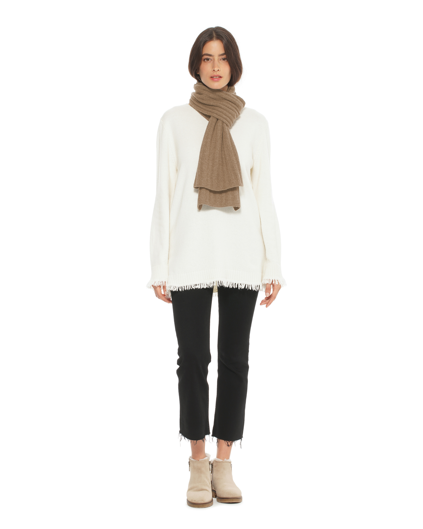 Women's Pure Cashmere Ribbed Scarf Taupe