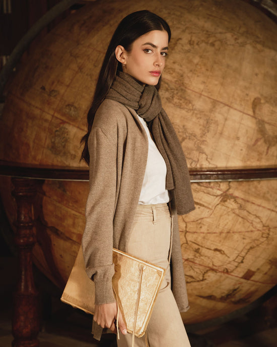 Pure Cashmere Scarf Brown Made in Italy