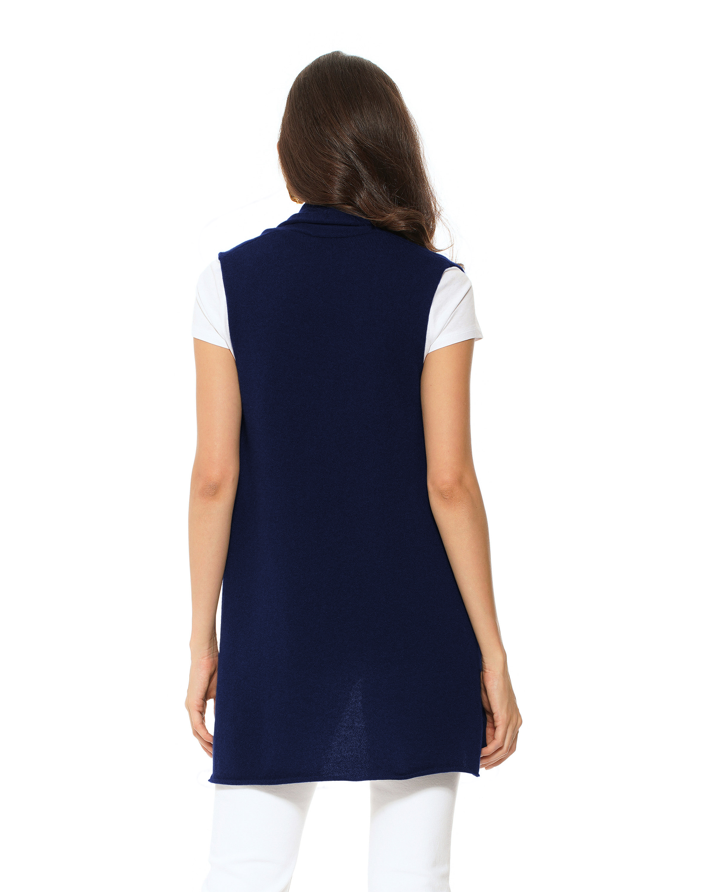 Women's Pure Cashmere Sleeveless Long Open Front Cardigan Blue