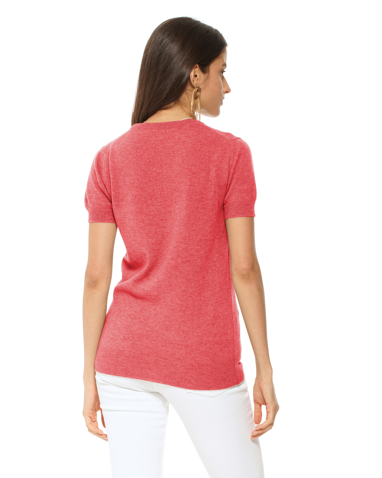 Women's Pure Cashmere Featherlight Knit Tee Coral Red