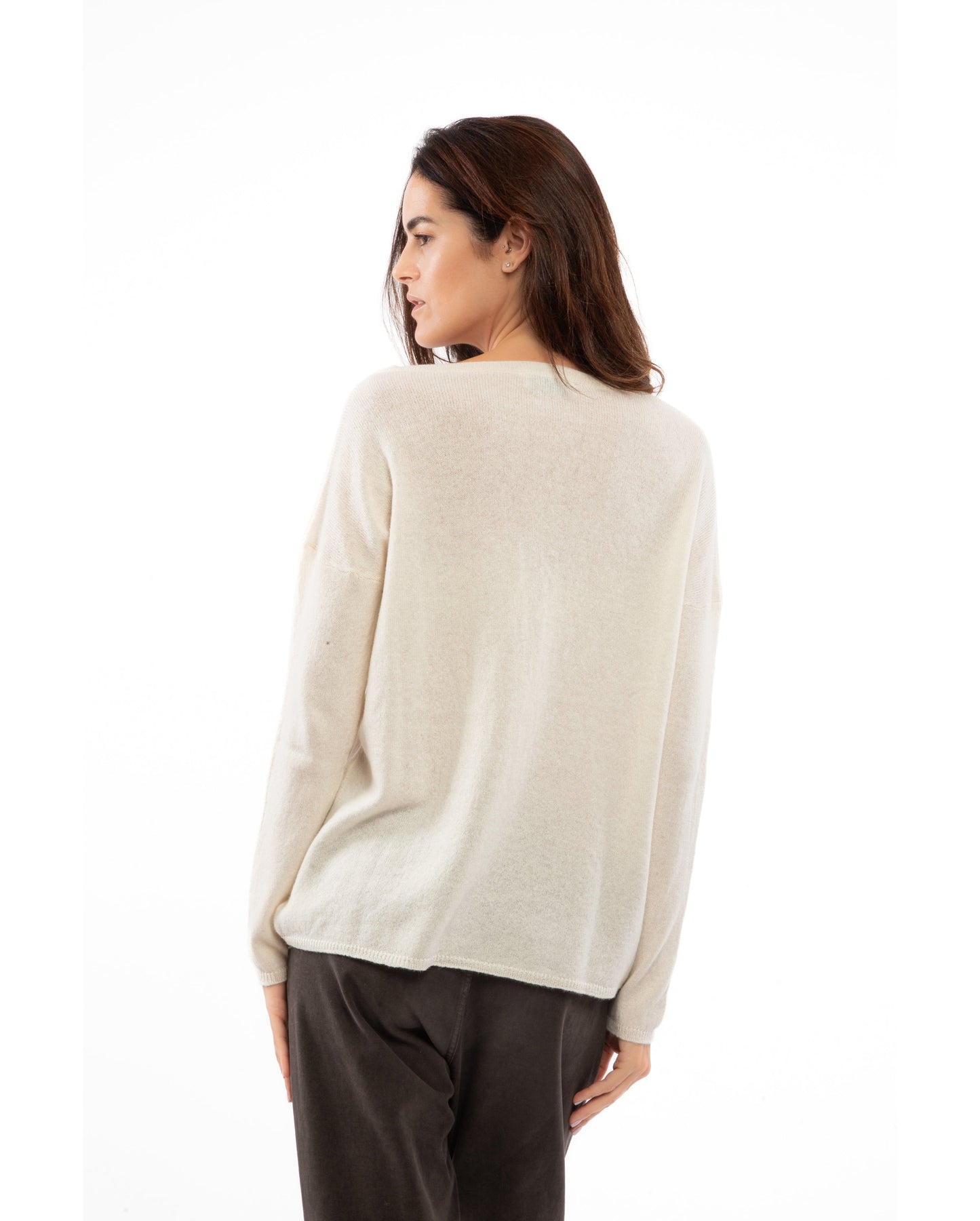 Monticelli Women's Oversized Cashmere Boatneck Milk White 5