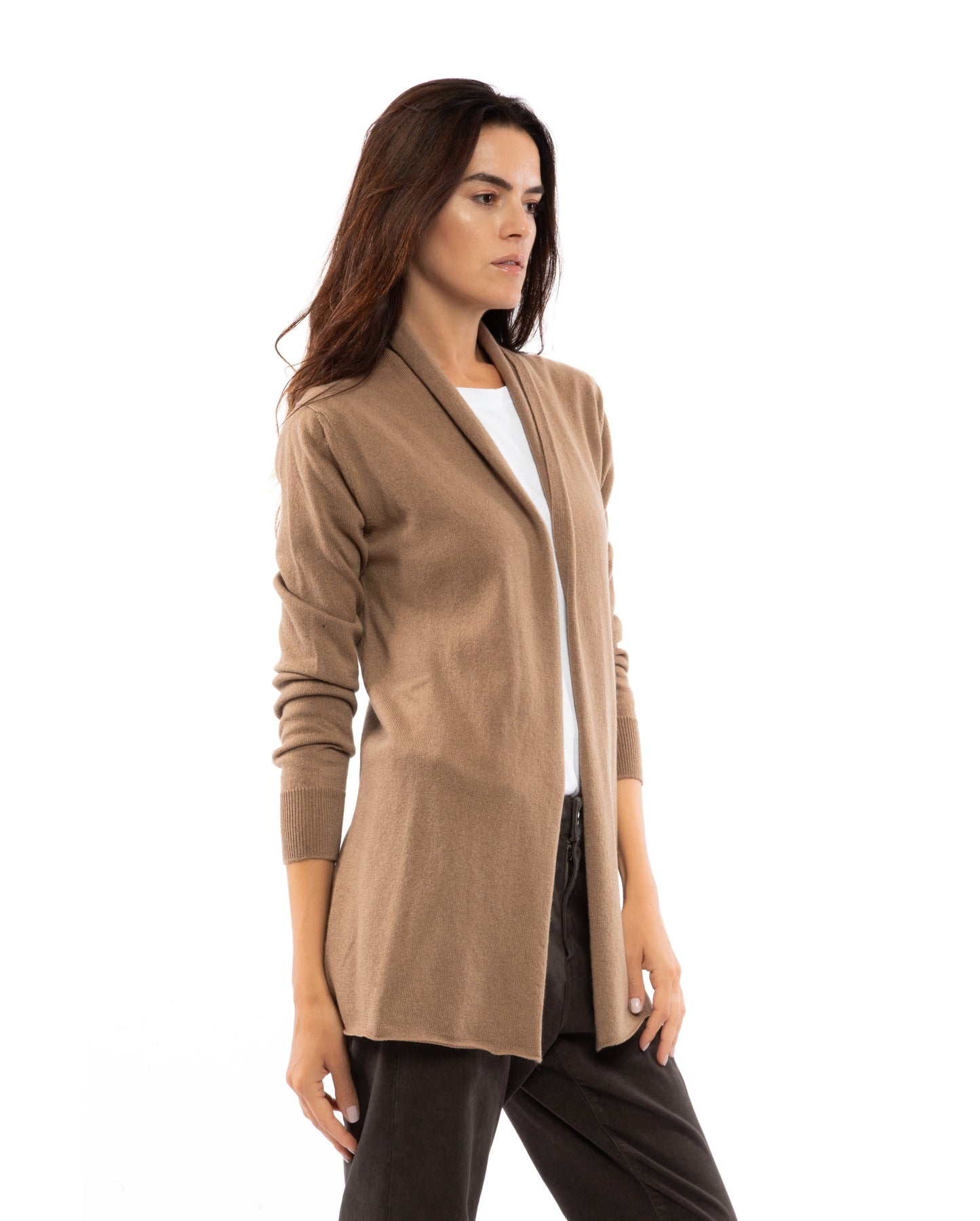 Monticelli Pure Cashmere Open Front Cardigan Camel Made In Italy 4