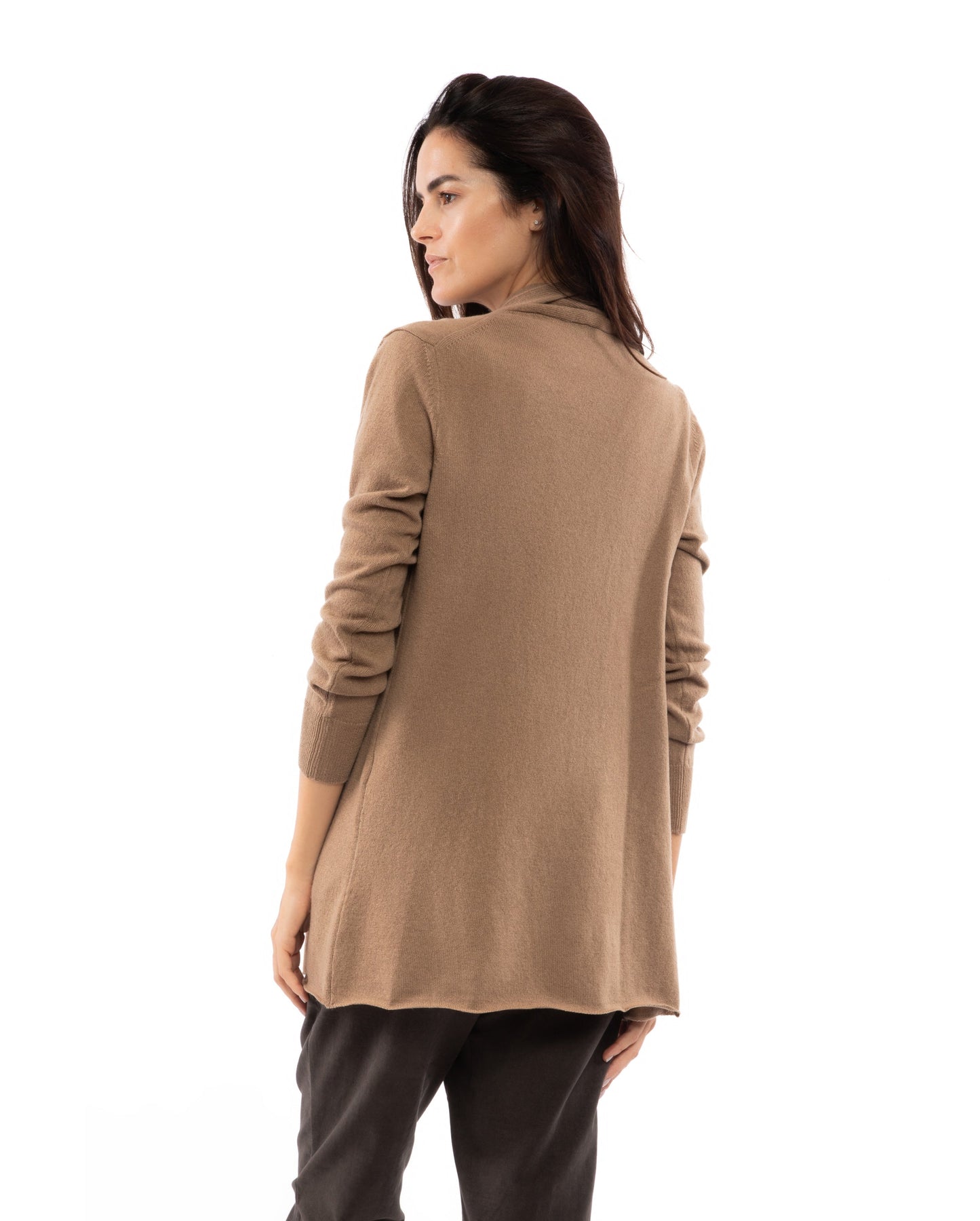 Monticelli Pure Cashmere Open Front Cardigan Camel Made In Italy 5