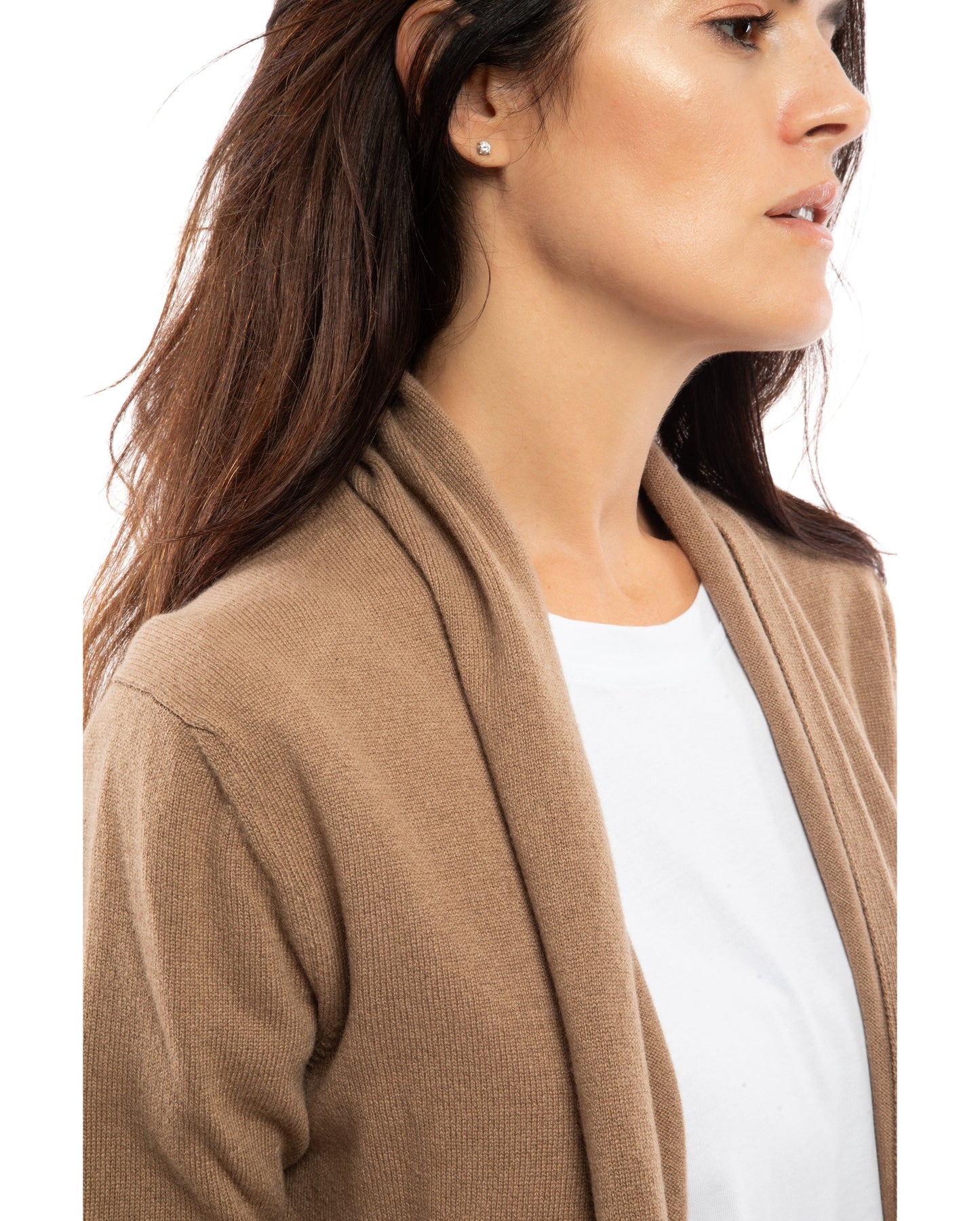 Monticelli Pure Cashmere Open Front Cardigan Camel Made In Italy 2