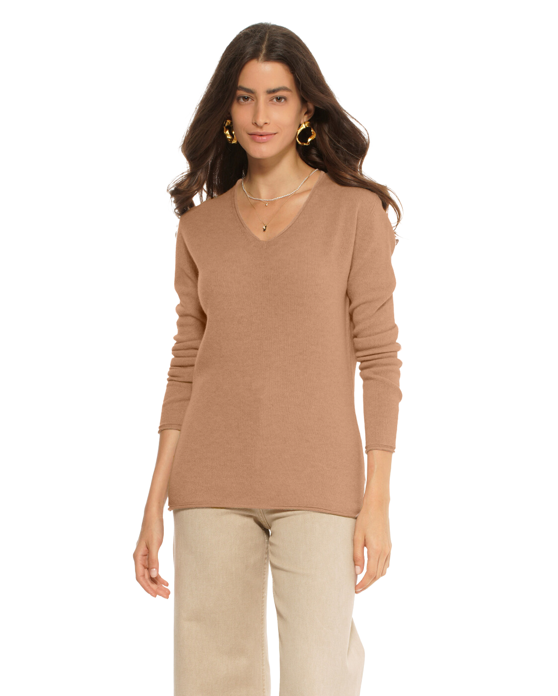 Monticelli Women's Ultra-Light Cashmere V-Neck Sweater Camel 1