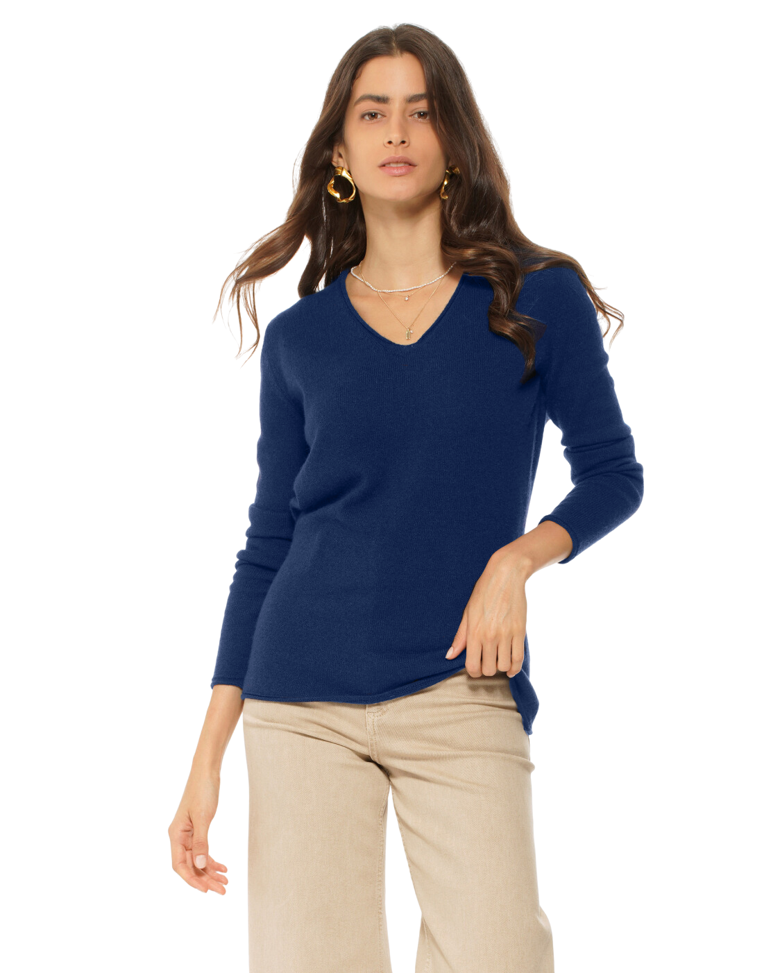 Monticelli Women's Ultra-Light Cashmere V-Neck Sweater Medium Blue 1