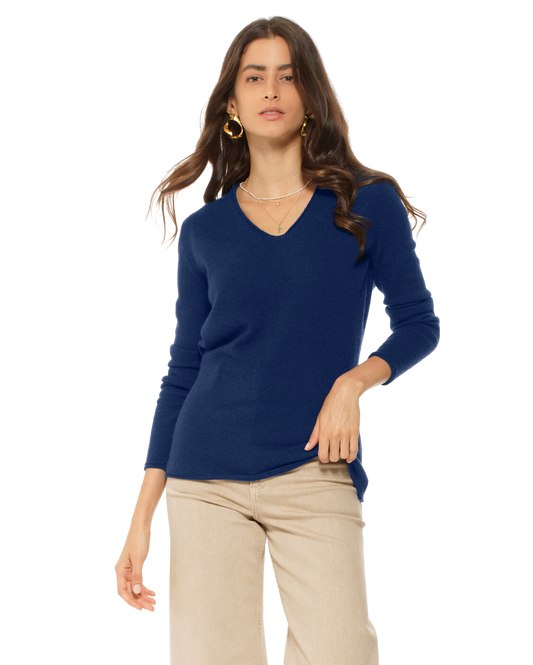 Monticelli Women's Ultra-Light Cashmere V-Neck Sweater Medium Blue 1