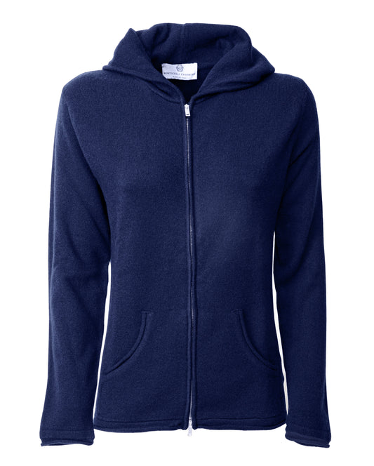Monticelli Women's Pure Cashmere Hoodie Sweater Medium Night Blue Made in Italy 2