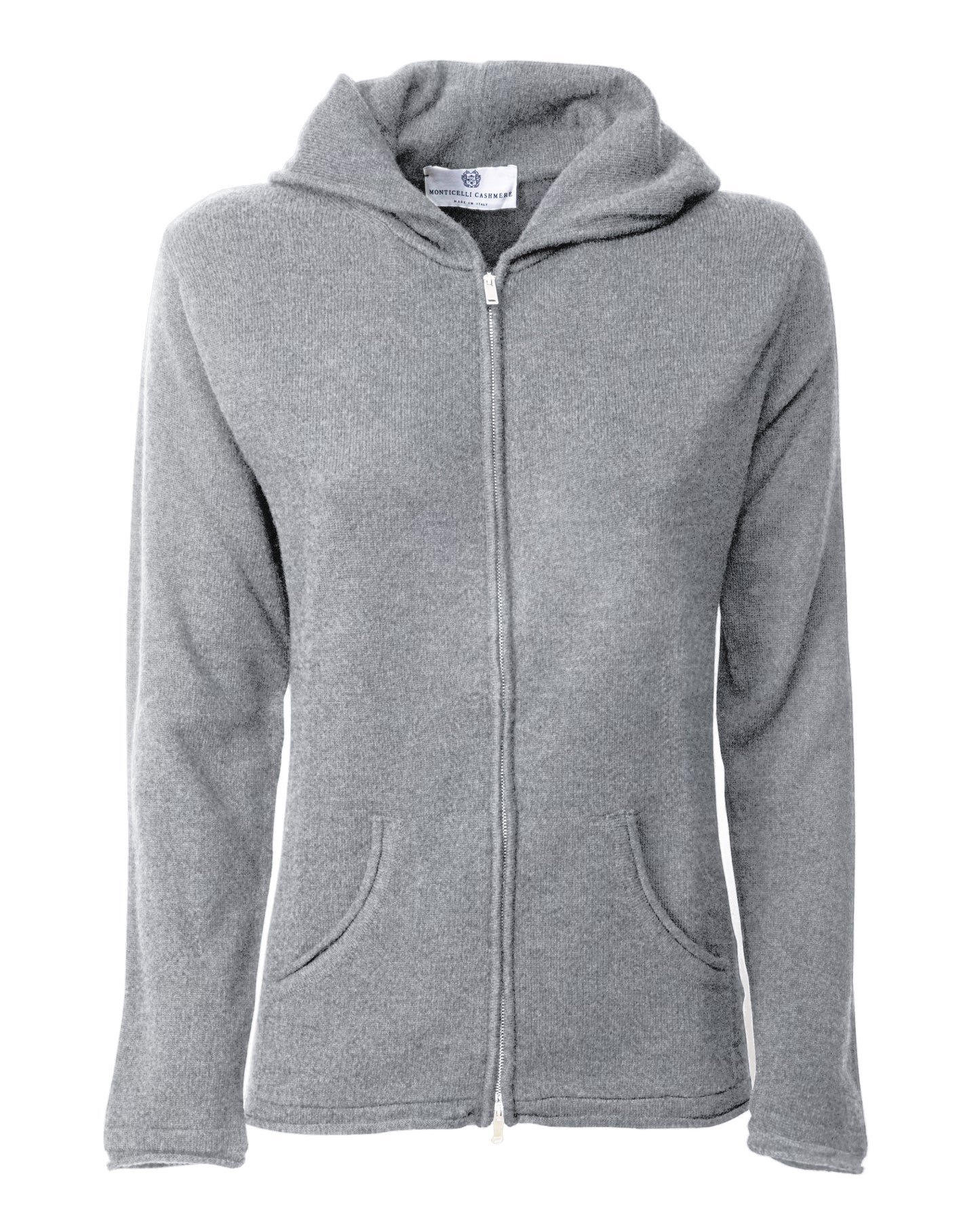 Monticelli Women's Pure Cashmere Hoodie Sweater Medium Grey Made In Italy 5
