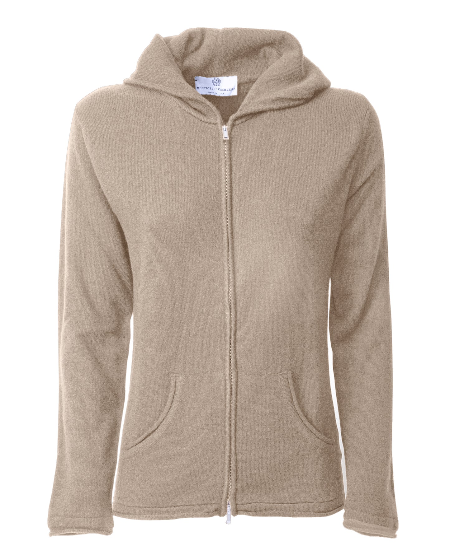 Monticelli Women's Pure Cashmere Hoodie Sweater Beige Made in Italy 5