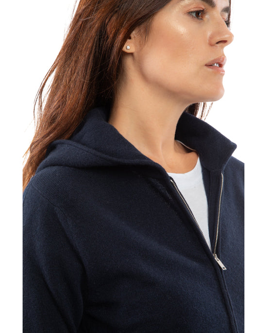 Monticelli Women's Pure Cashmere Hoodie Sweater Night Blue  Made In Italy 2