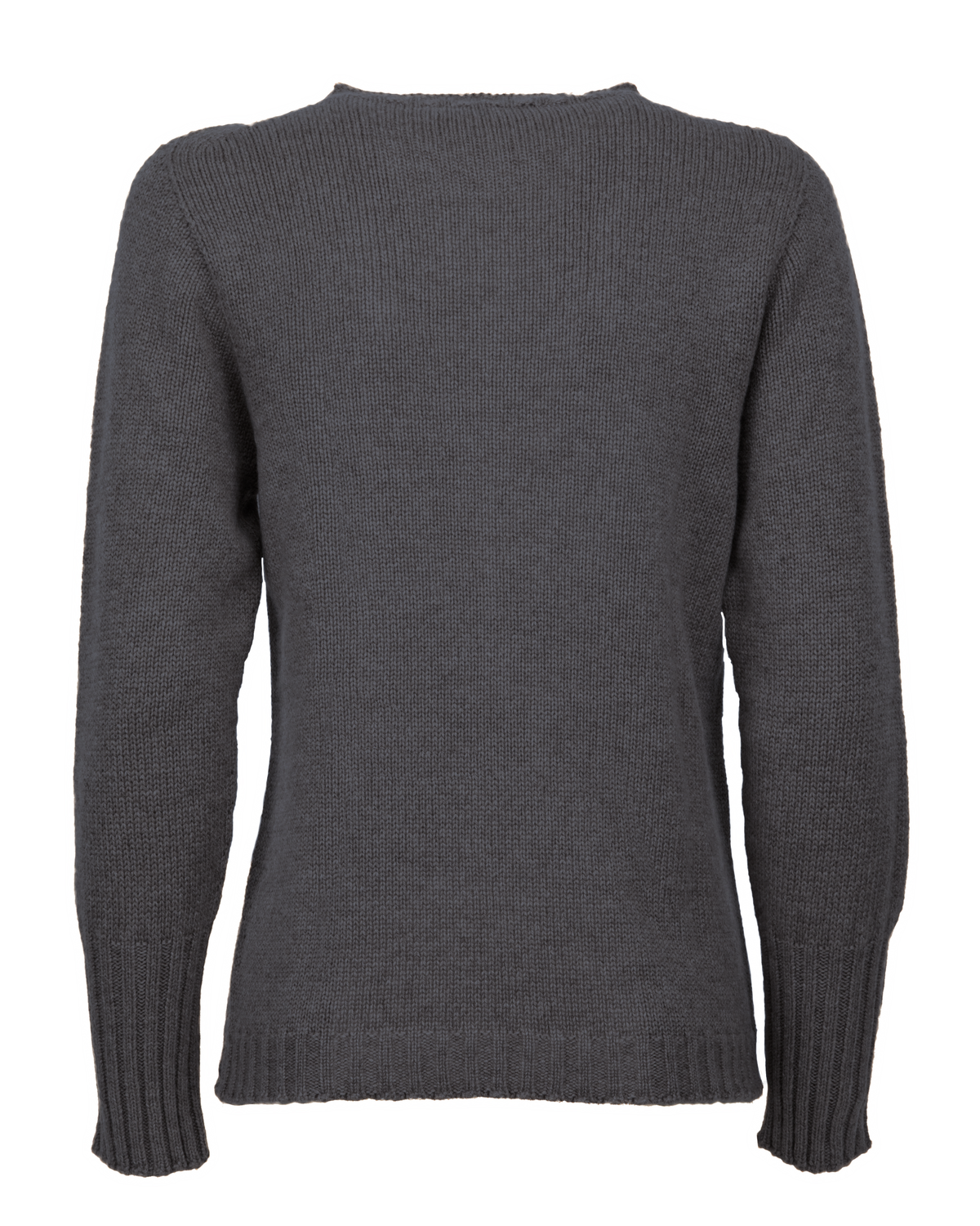 Women's Pure Cashmere Ribbed-Trim Crewneck Sweater Charcoal — back product view