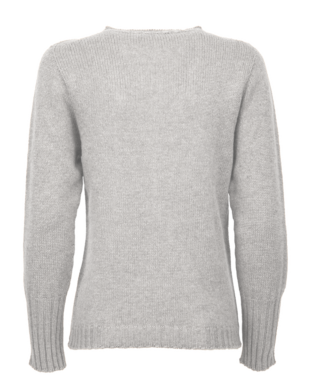 Women's Pure Cashmere Ribbed-Trim Crewneck Sweater Light Gray — back product view