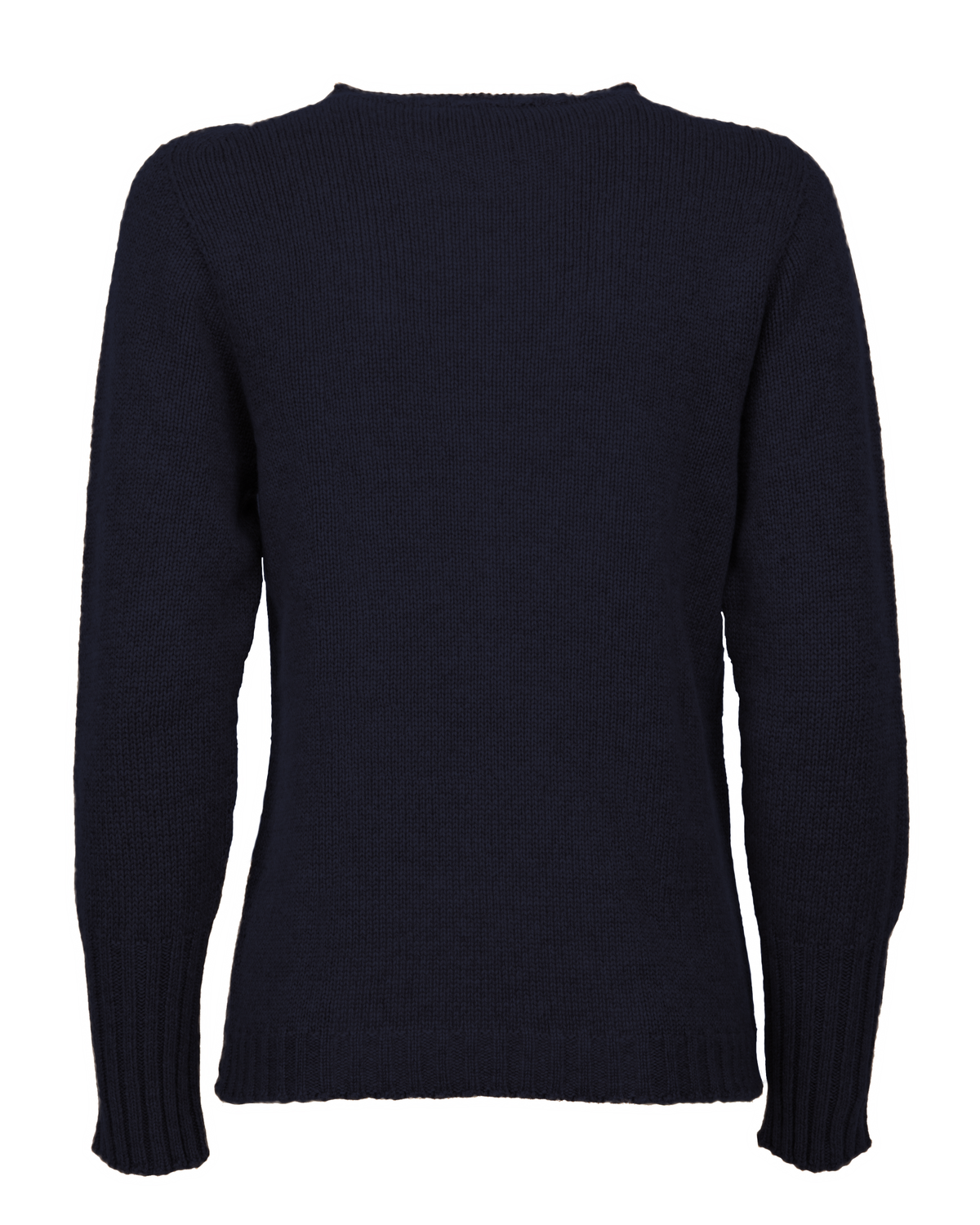 Women's Pure Cashmere Ribbed-Trim Crewneck Sweater Night Blue — back product view