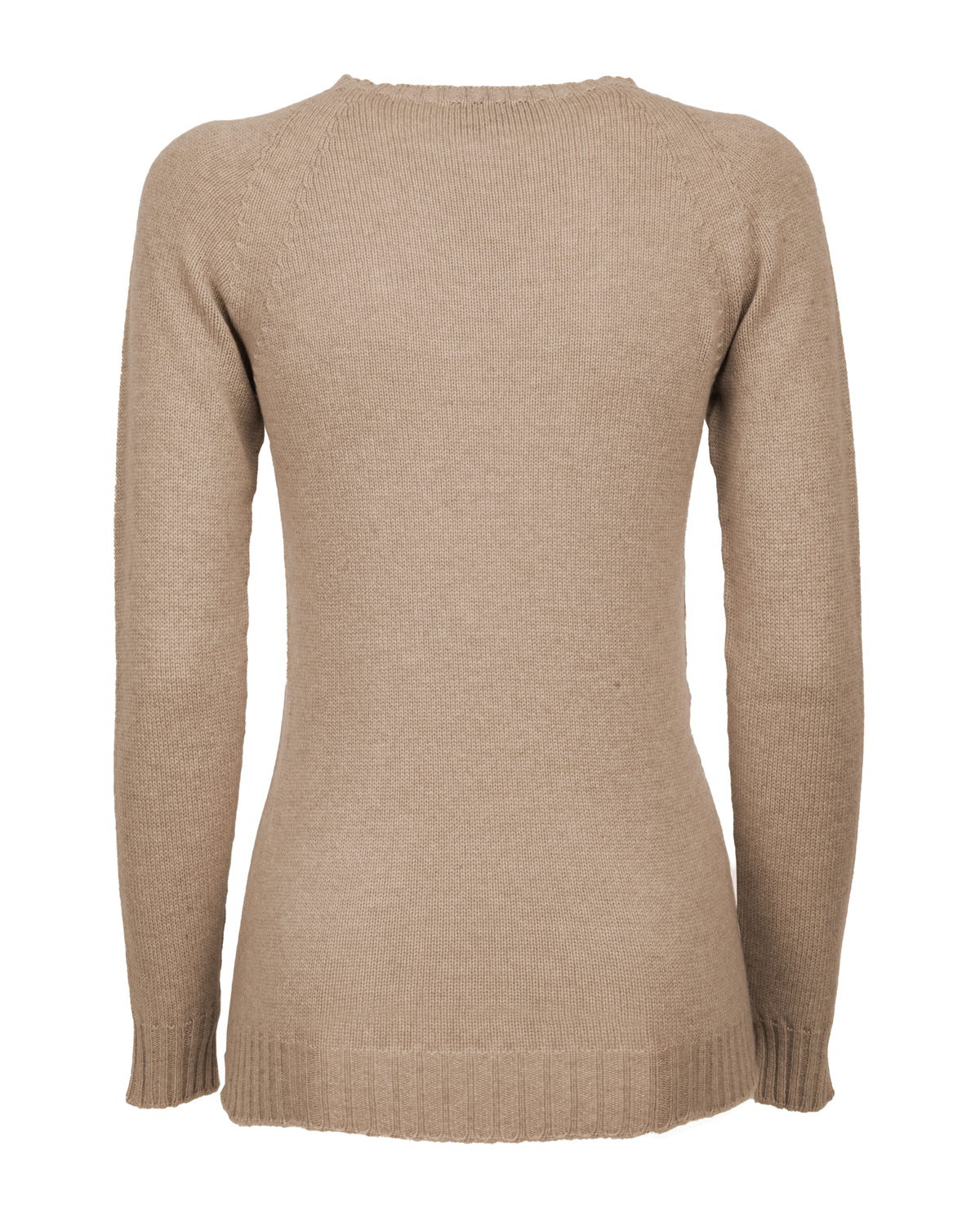 Cashmere raglan crewneck sweater in taupe, front view