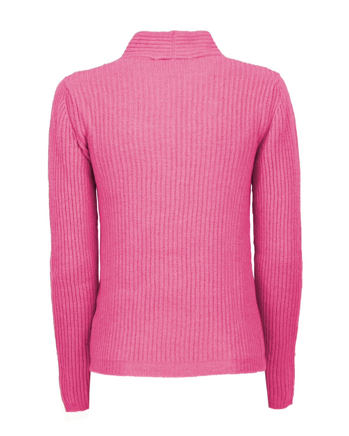 Fuchsia rib-knit cashmere blazer, shown from behind.