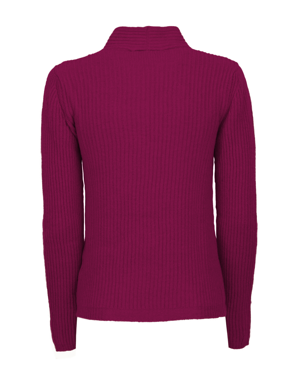 Magenta cashmere rib knit blazer, back view.