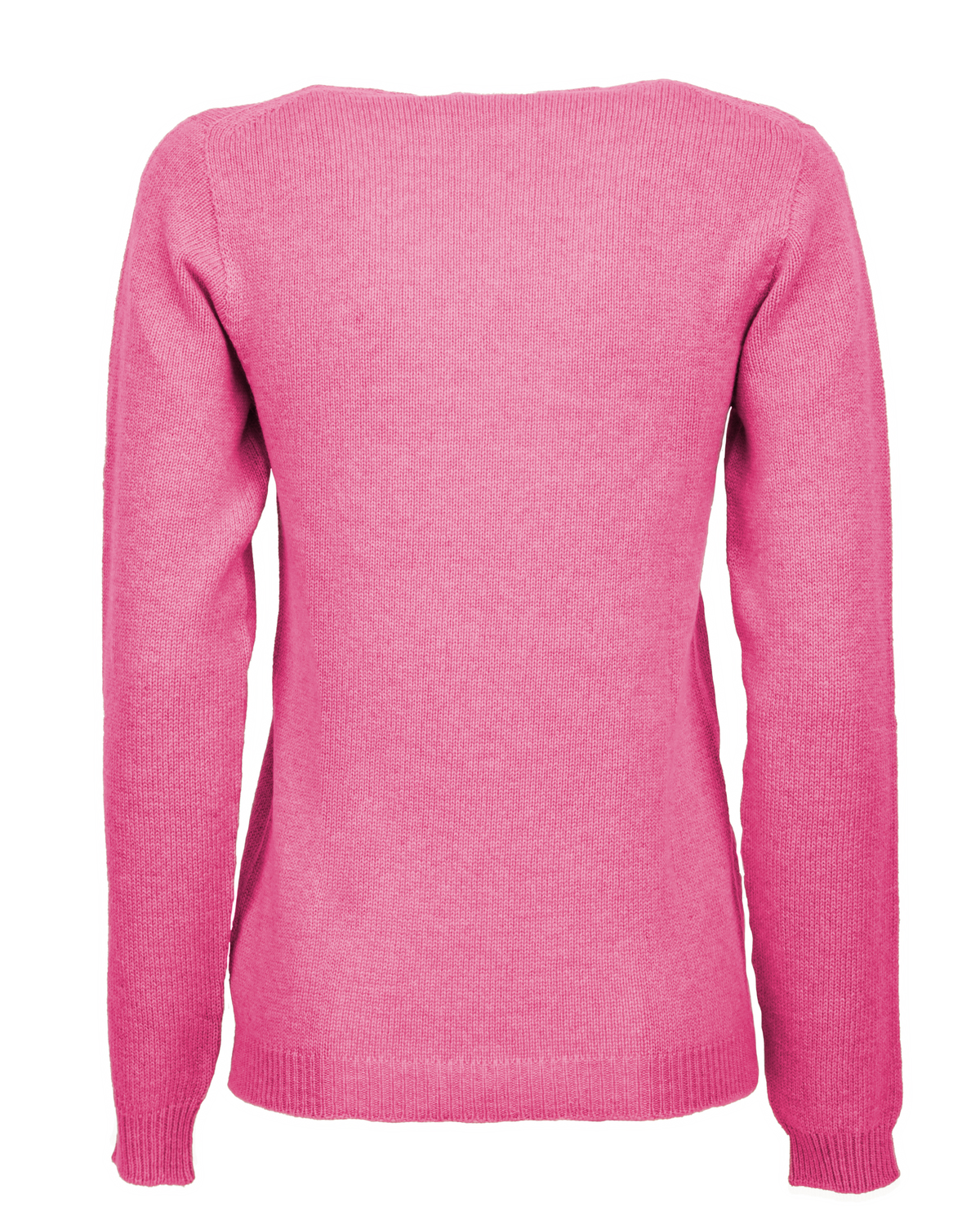 Back view of the fuchsia cashmere scoop-neck sweater
