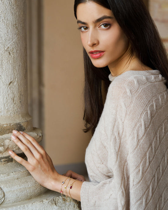 Pure cashmere cable knit poncho beige made in Italy