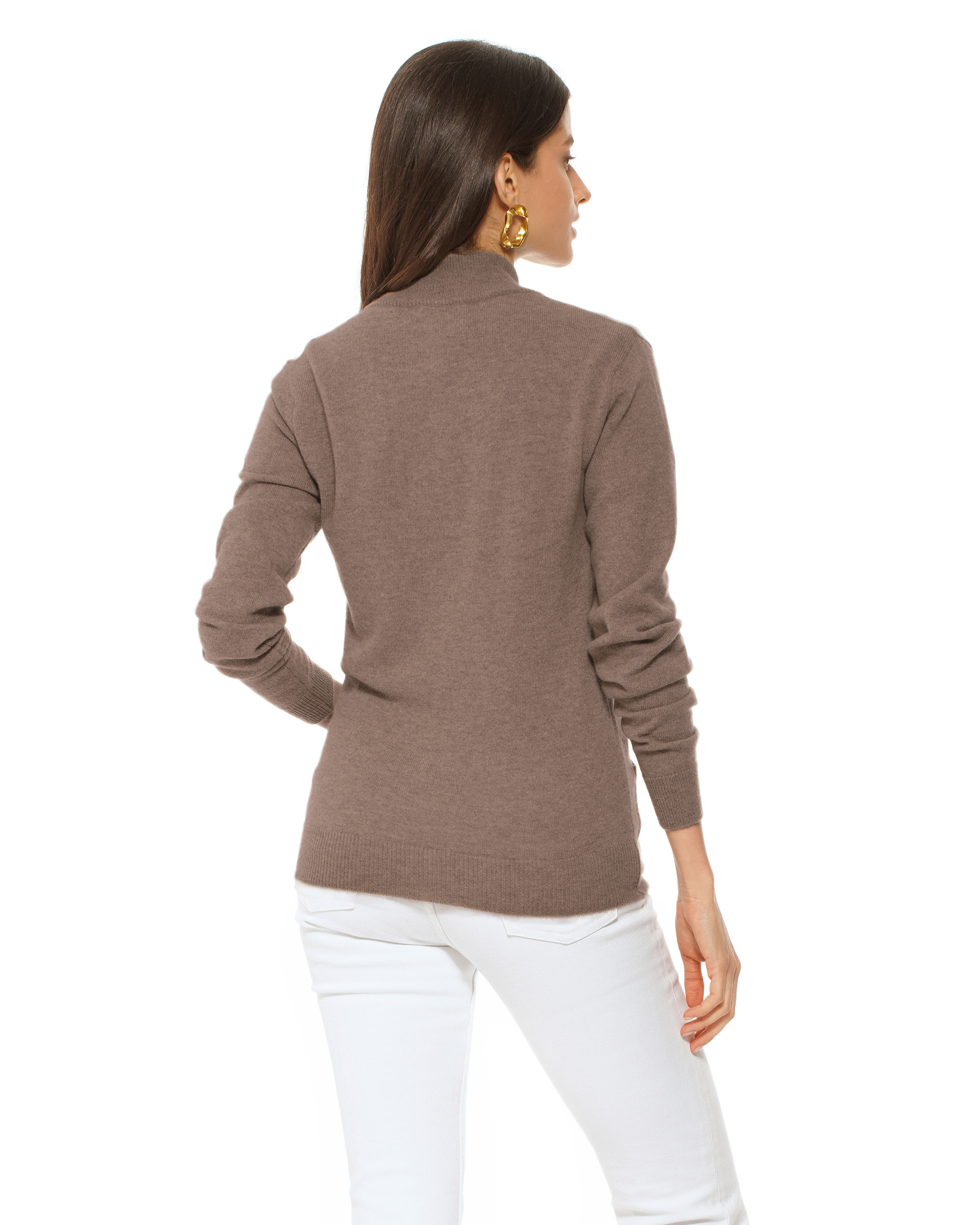 Oprah Daily - Women's Pure Cashmere Zip Cardigan Brown