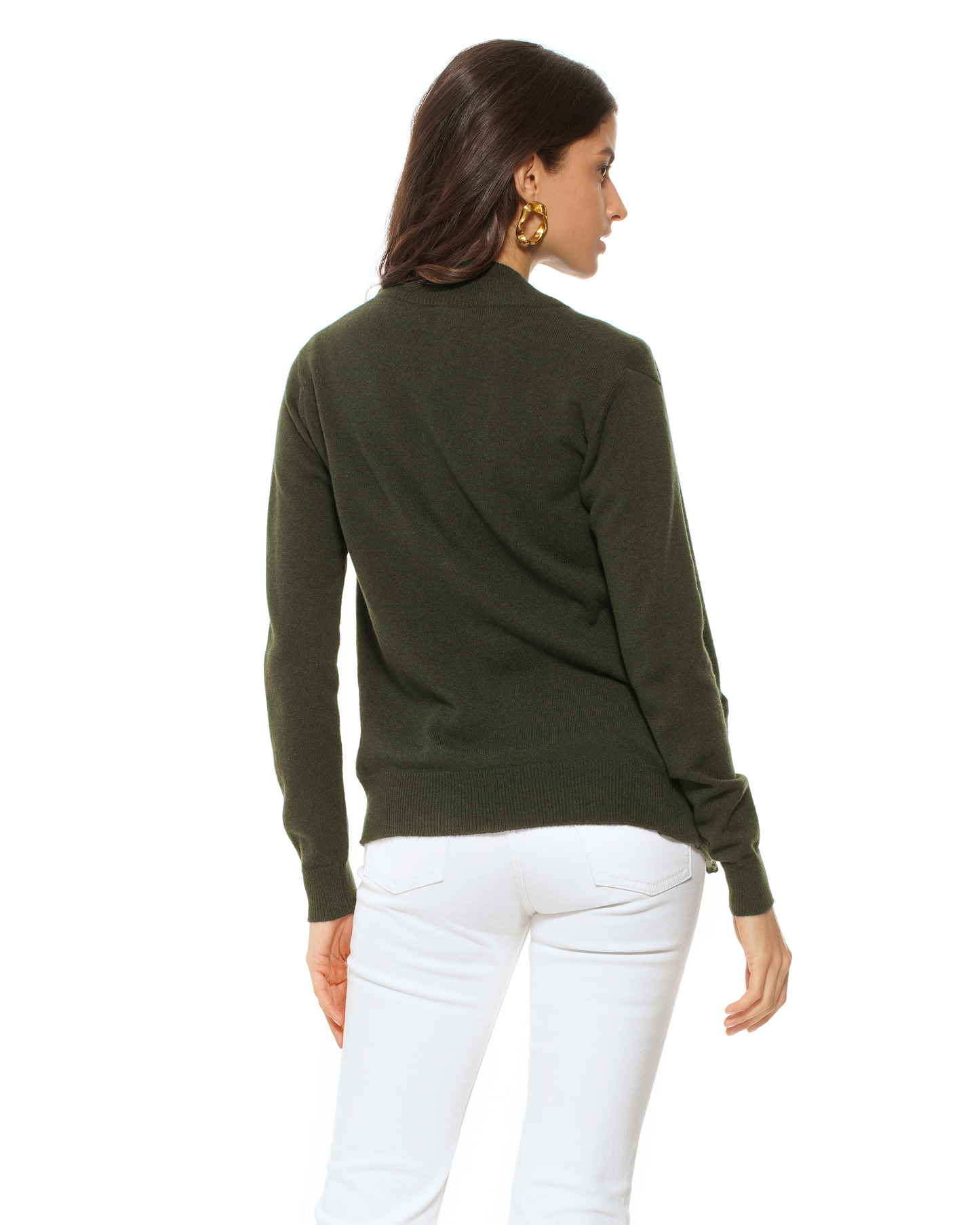 Oprah Daily - Women's Pure Cashmere Zip Cardigan Olive Green