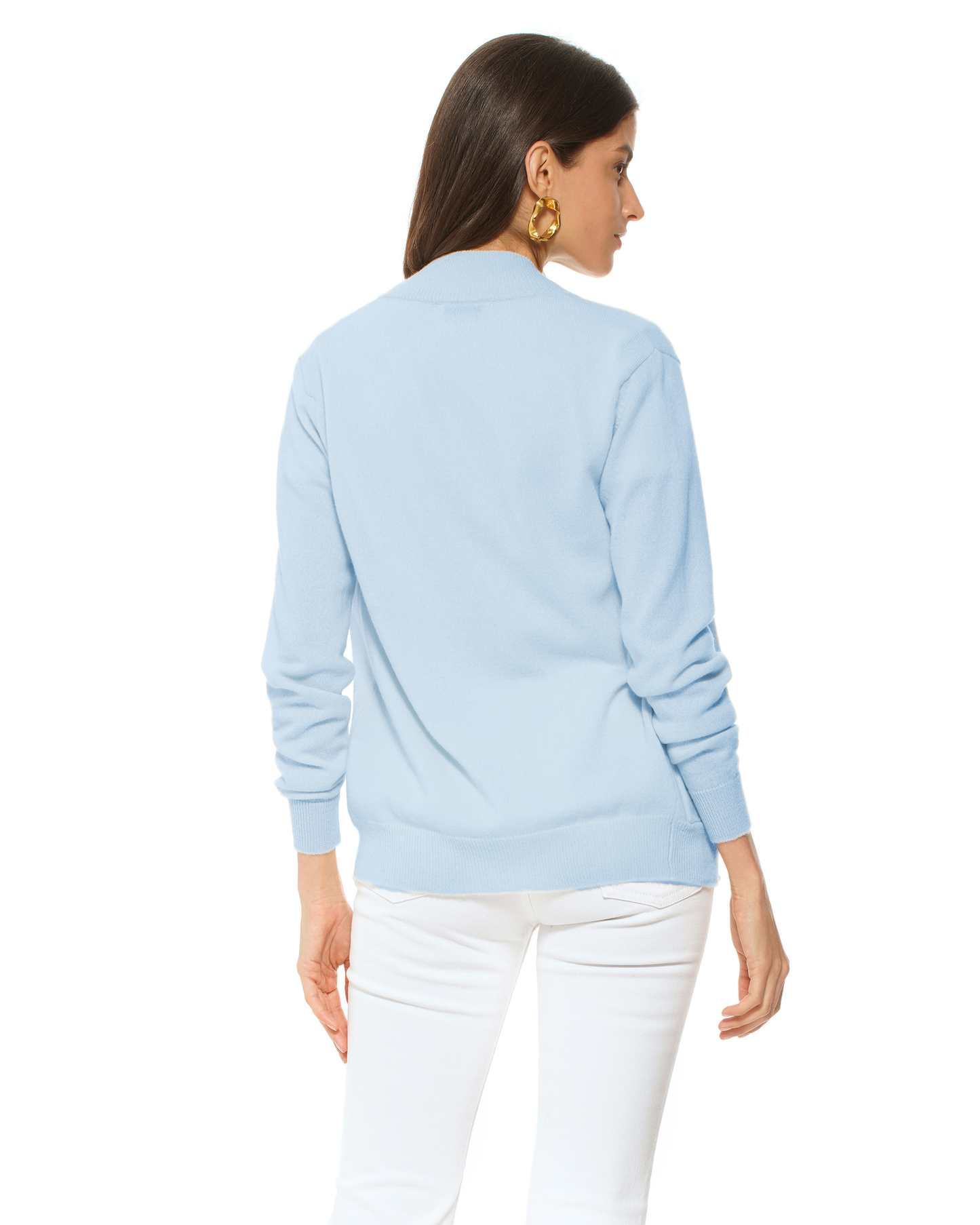 Oprah Daily - Women's Pure Cashmere Zip Cardigan Pastel Blue