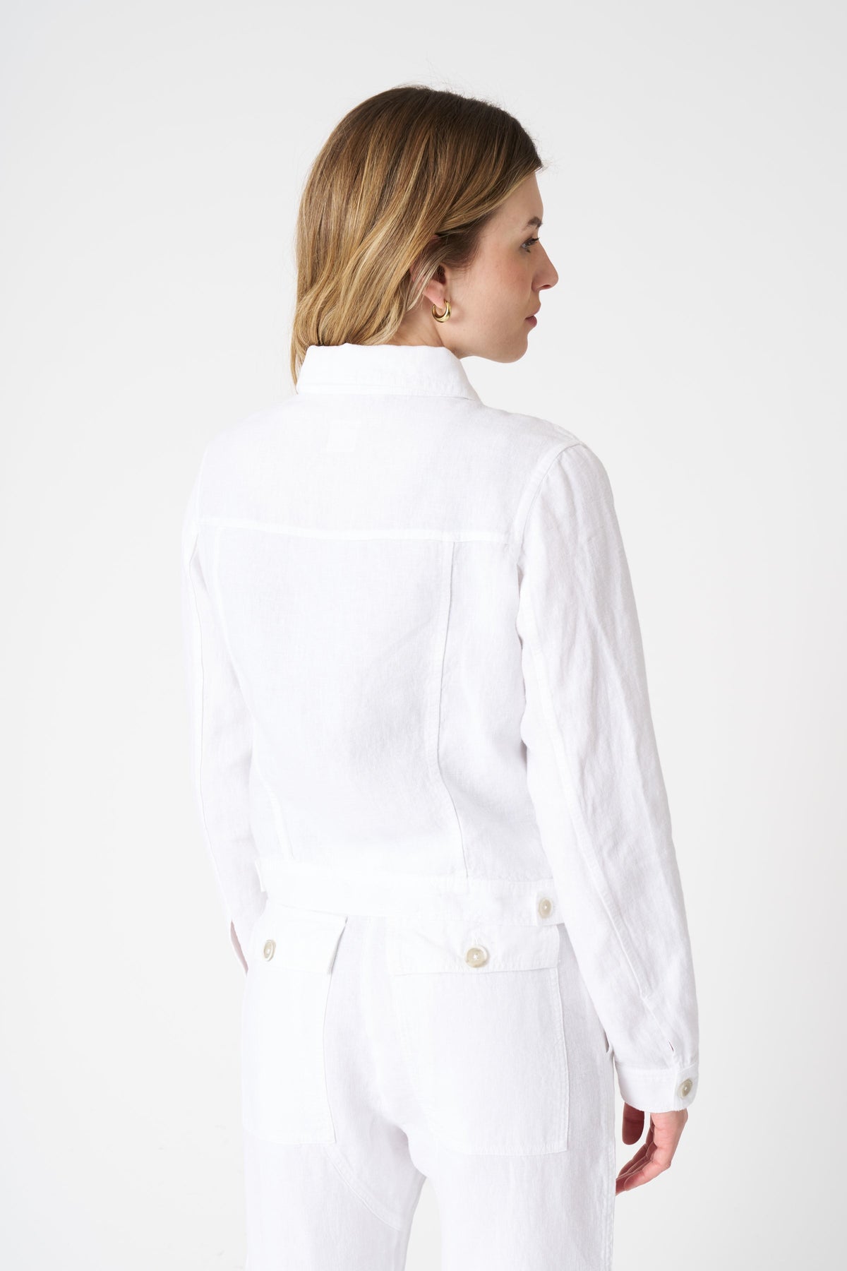 Women's Linen Denim Style Jacket – White, view 4