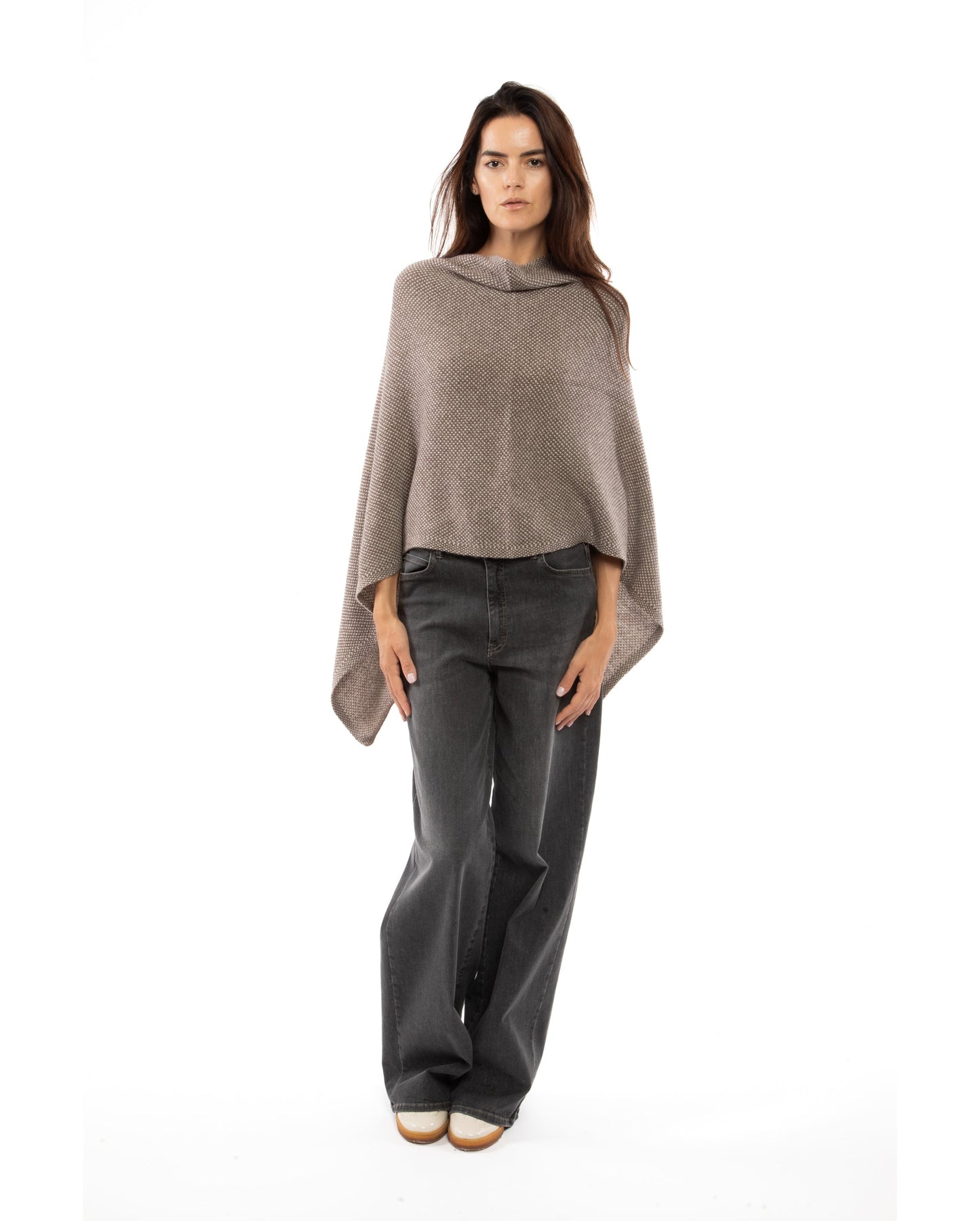 Asymetric Poncho Cashmere Tow Color Light Brown Made In Italy 5