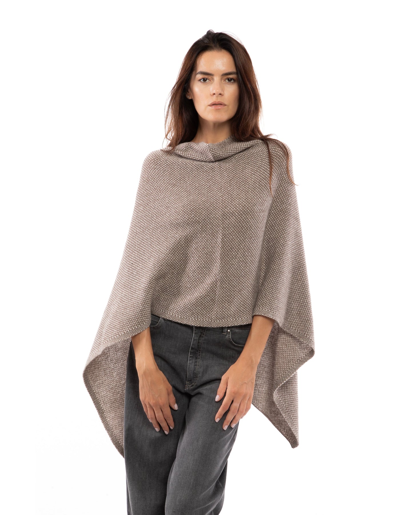 Asymetric Poncho Cashmere Tow Color Light Brown Made In Italy 3
