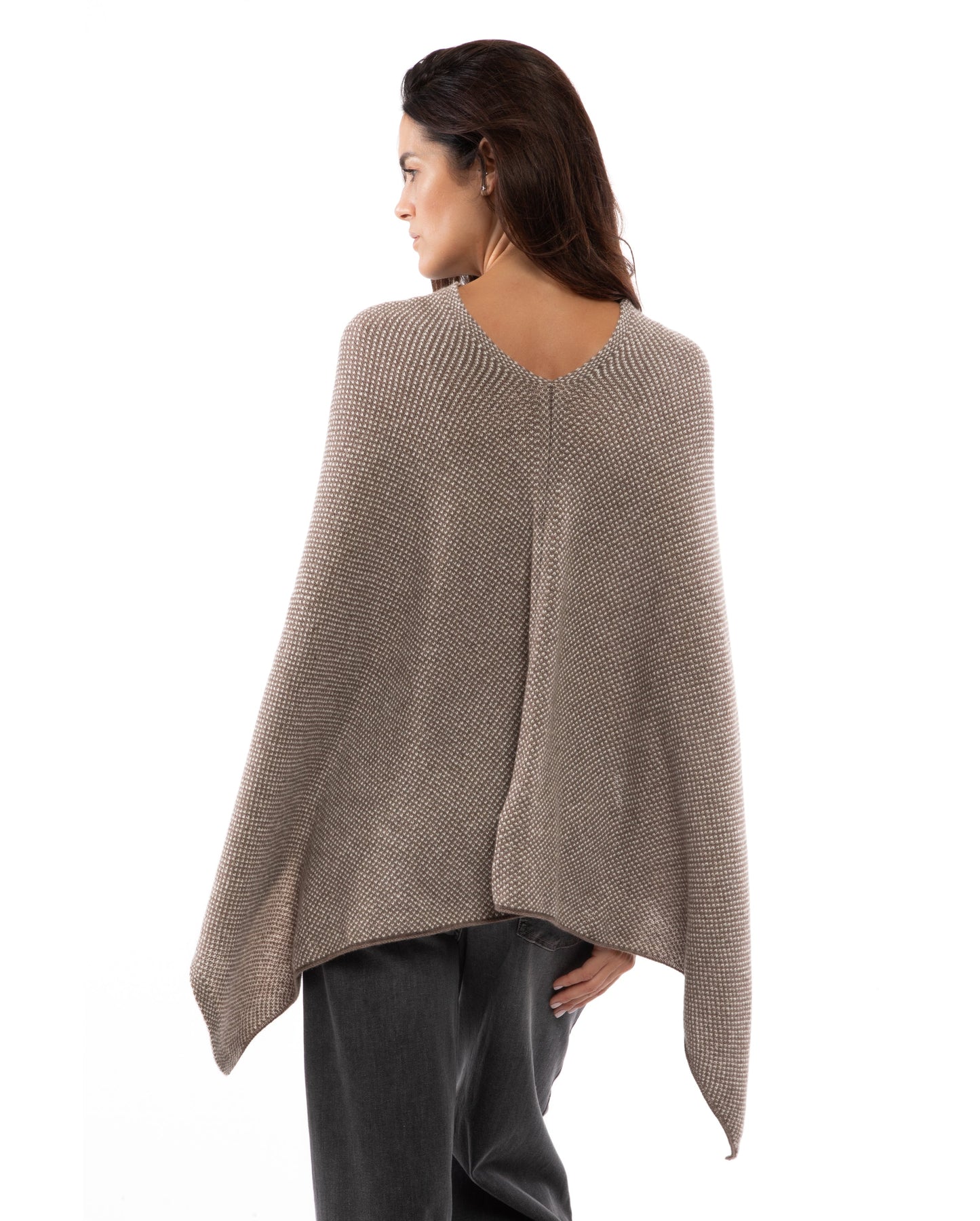 Asymetric Poncho Cashmere Tow Color Light Brown Made In Italy 7
