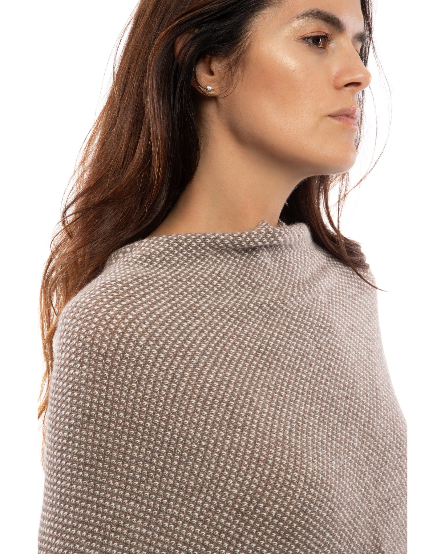 Asymetric Poncho Cashmere Tow Color Light Brown Made In Italy 4