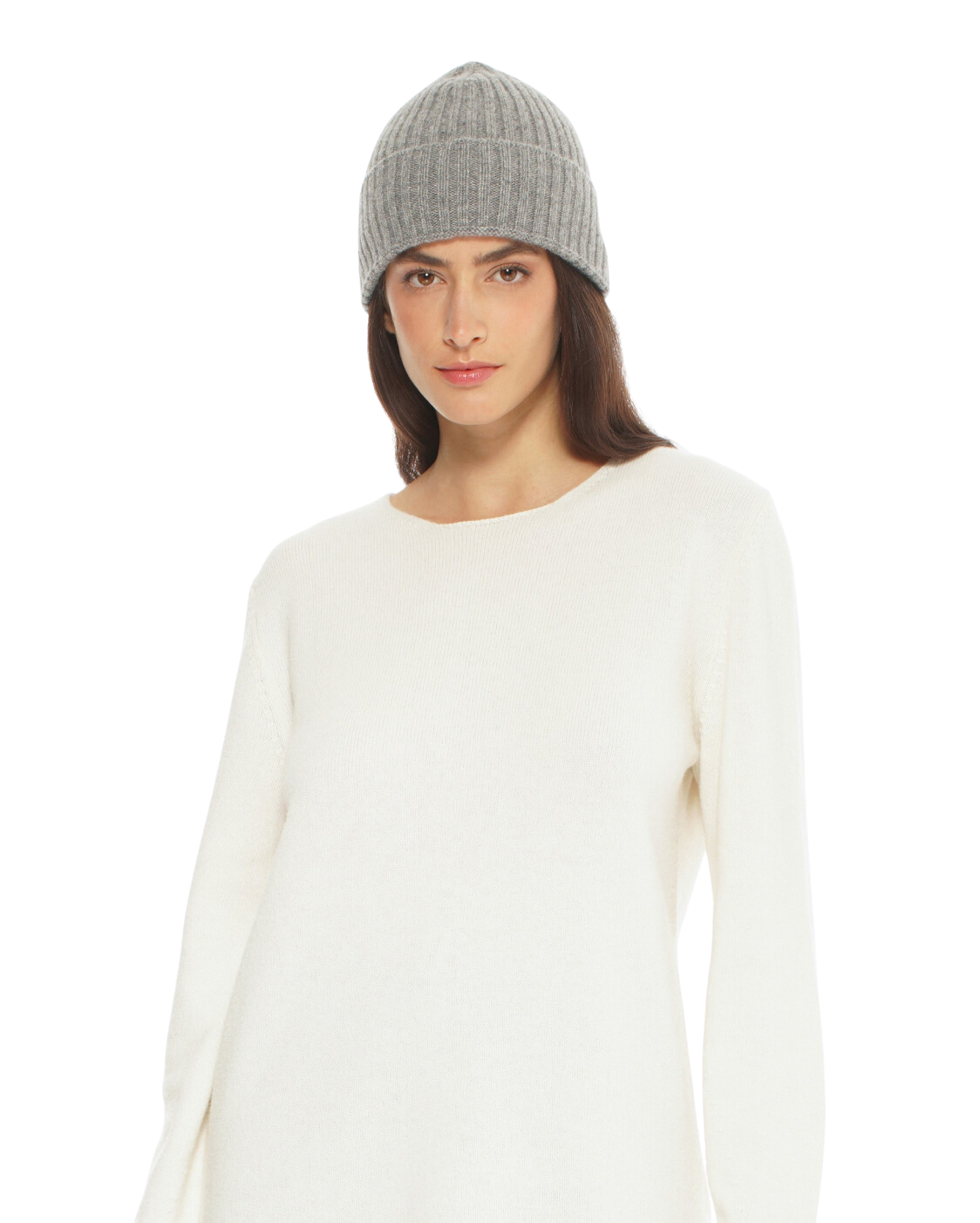 Monticelli Pure Cashmere Ribbed Hat Medium Grey Made In Italy