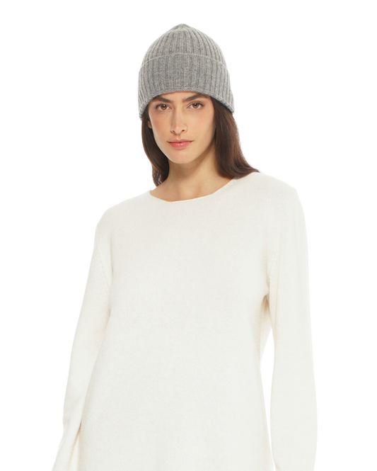 Monticelli Pure Cashmere Ribbed Hat Medium Grey Made In Italy