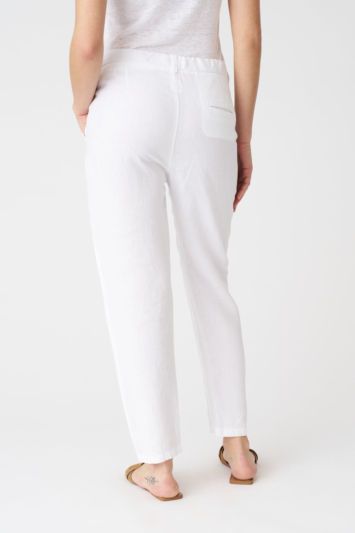 Women's Linen Drawstring Pants – White, view 4