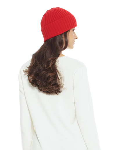 Monticelli Pure Cashmere Ribbed Hat Red 1 3