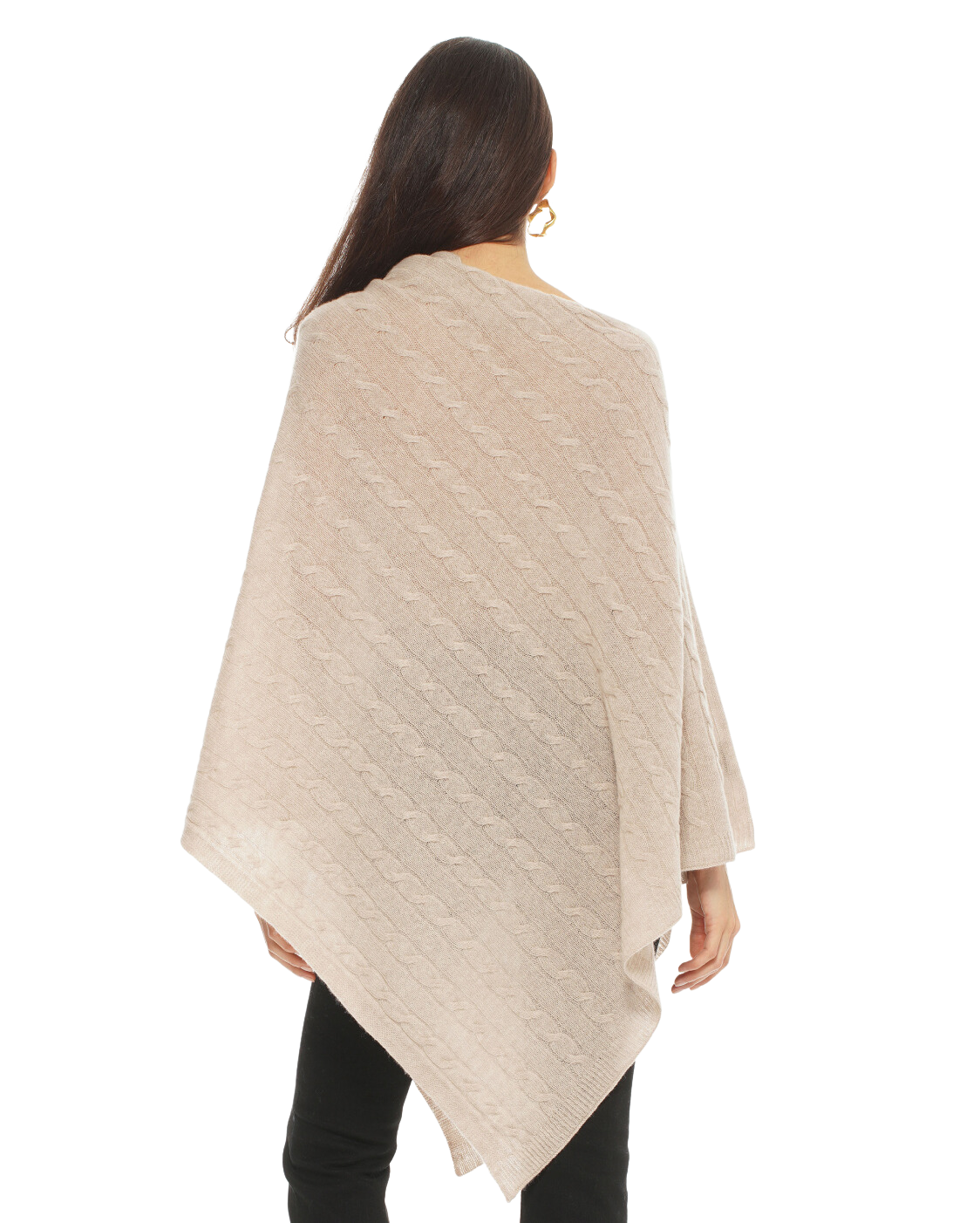 Monticelli Pure Cashmere Cable Knit Poncho Beige Made In Italy 4