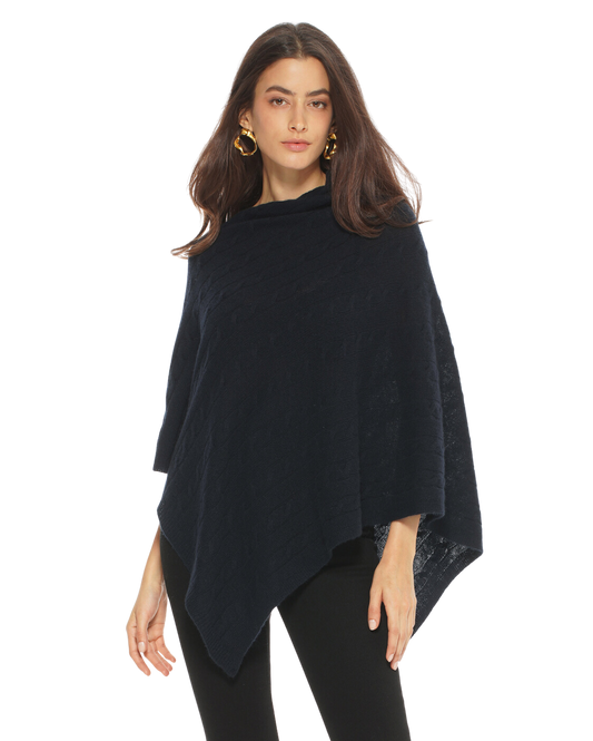 Monticelli Pure Cashmere Cable Knit Poncho Night Blue  Made In Italy 1