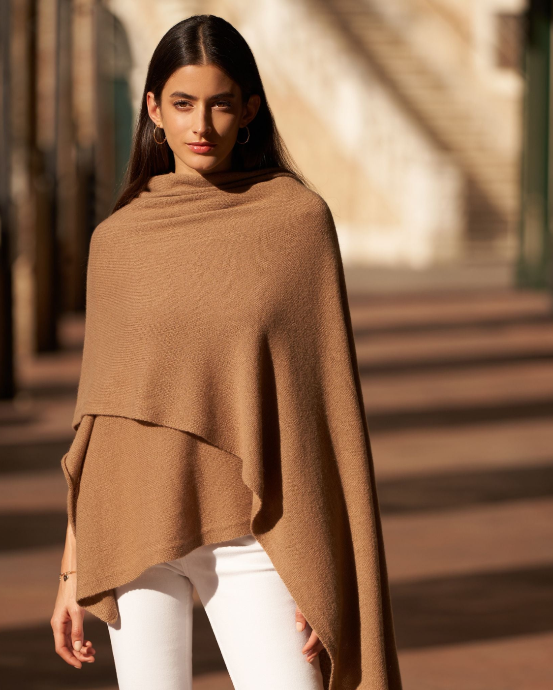 Knitted Women's Winter Shawl in Camel - Luxury & Elegant Cashmere Wool best Wrap