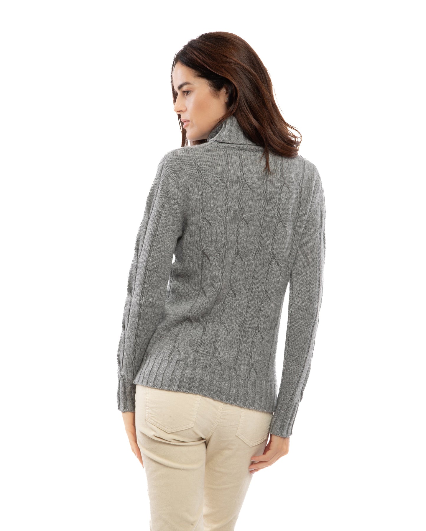 Women Cashmere Turtle Neck Sweater Made In Italy Melange Gray 5