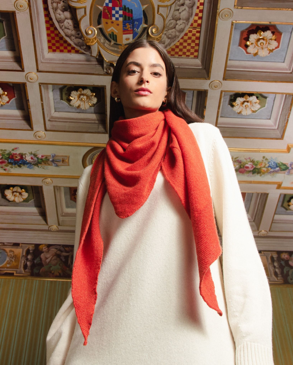 Monticelli Women's Pure Cashmere Foulard Orange Made in Italy 1