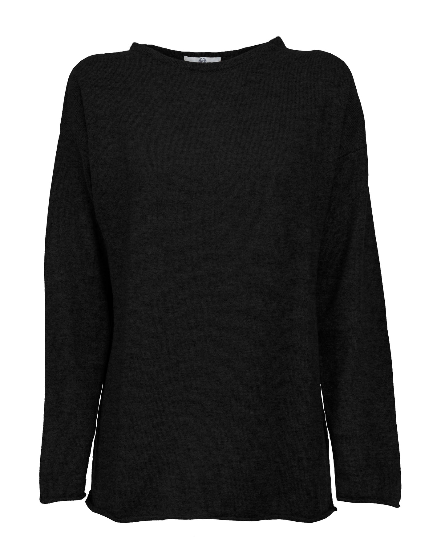 Womens Cashmere Maxi Sweater Boat Neck Black Made In Italy 1