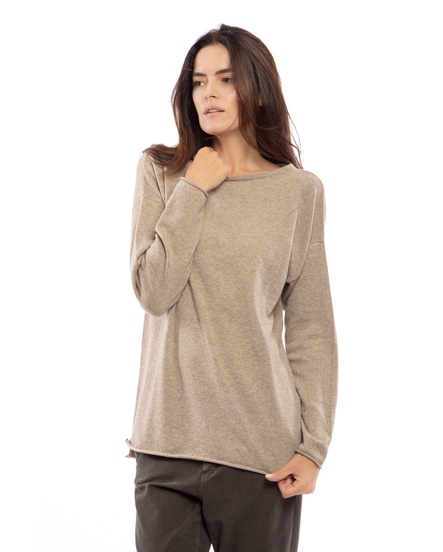 Womens Cashmere Maxi Sweater Boat Neck Taupe 3