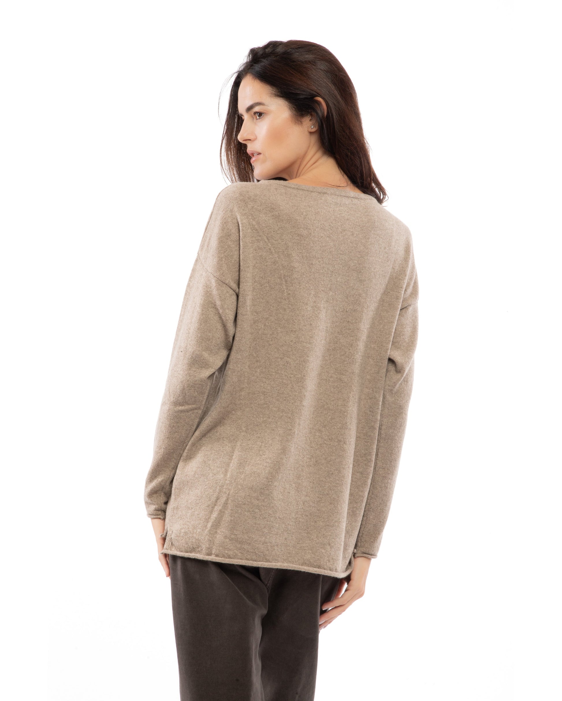 Womens Cashmere Maxi Sweater Boat Neck Taupe 7