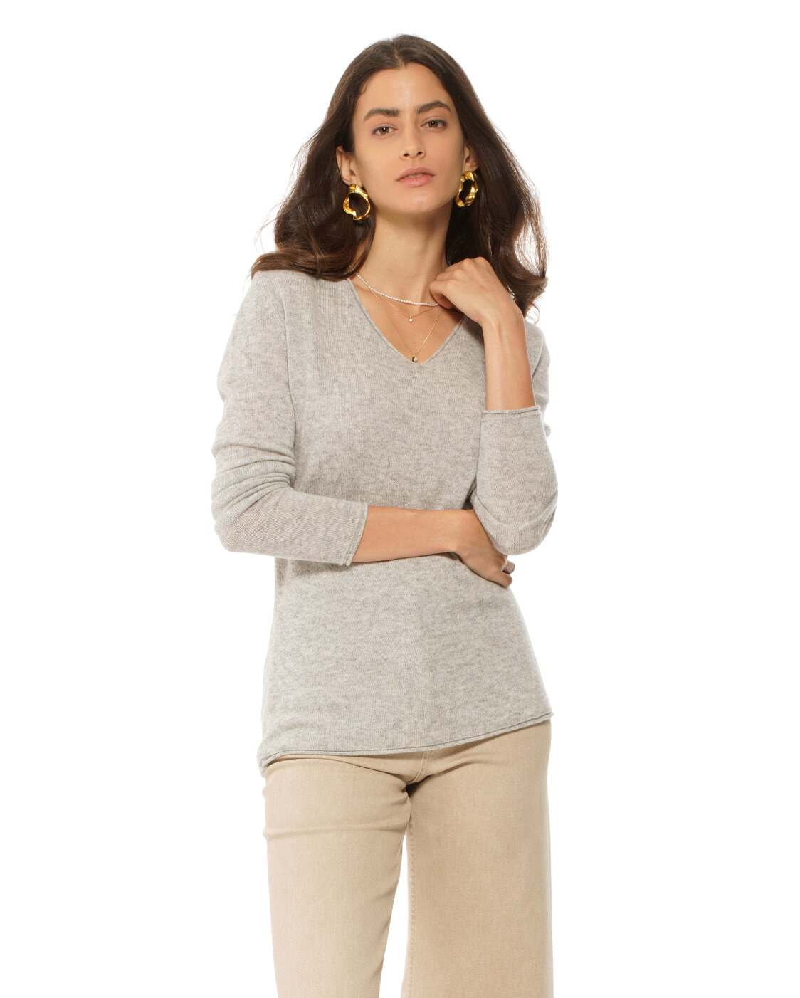 Monticelli Women's Ultra-Light Cashmere V-Neck Sweater Light Grey 1