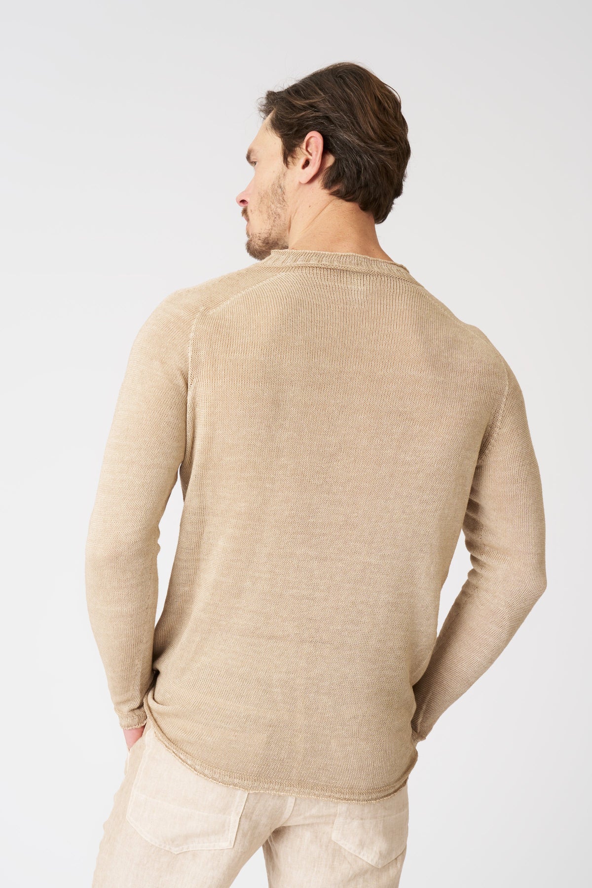 Men's Linen Crewneck Sweater – Beige Soft Fade, view 4