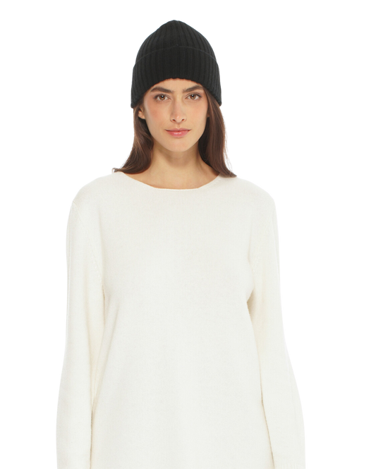 Monticelli Pure Cashmere Ribbed Hat Black Made In Italy